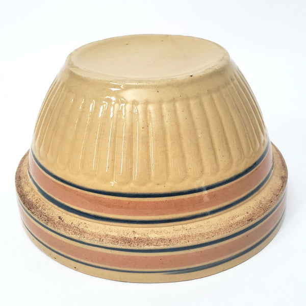 Vintage American Yellow ware Mixing Nesting Bowl Set of 5 Pink & Blue Bands