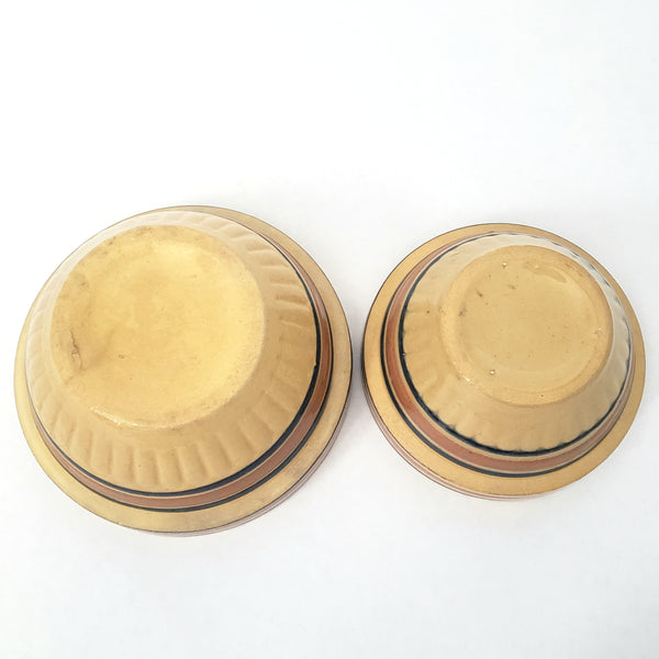 Vintage American Yellow ware Mixing Nesting Bowl Set of 5 Pink & Blue Bands