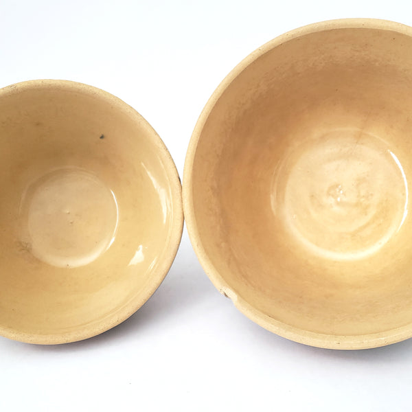 Vintage American Yellow ware Mixing Nesting Bowl Set of 5 Pink & Blue Bands