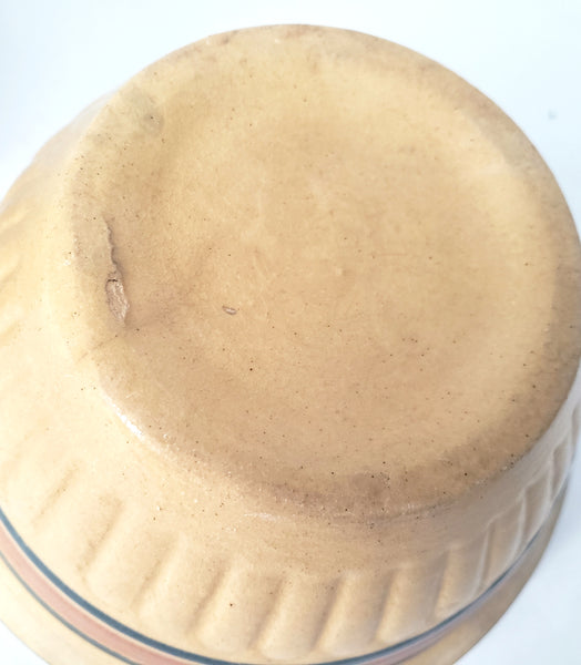 Vintage American Yellow ware Mixing Nesting Bowl Set of 5 Pink & Blue Bands