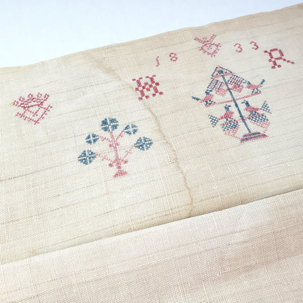 19th Century Pennsylvania German Embroidered Show Towel 48" Initialed H R Dated 1833
