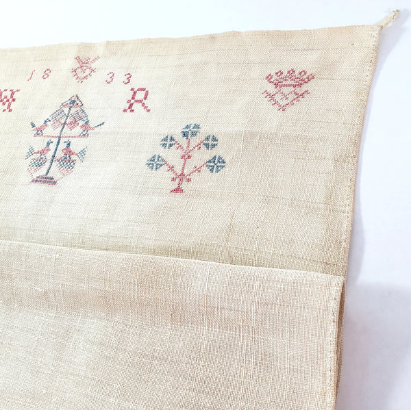 19th Century Pennsylvania German Embroidered Show Towel 48" Initialed H R Dated 1833