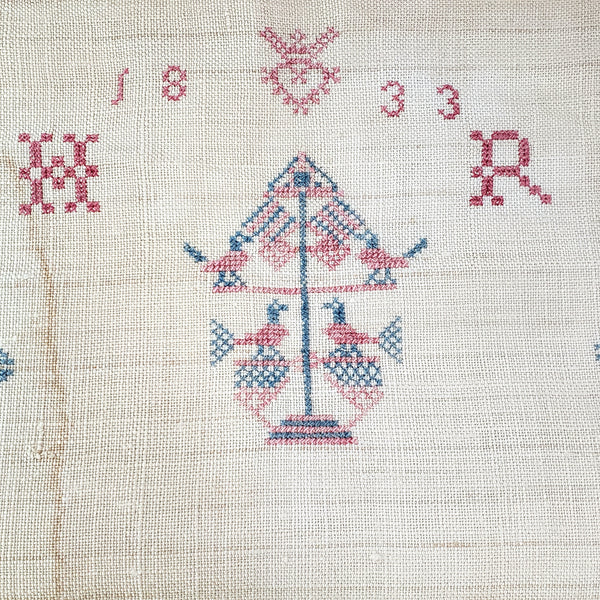 19th Century Pennsylvania German Embroidered Show Towel 48" Initialed H R Dated 1833