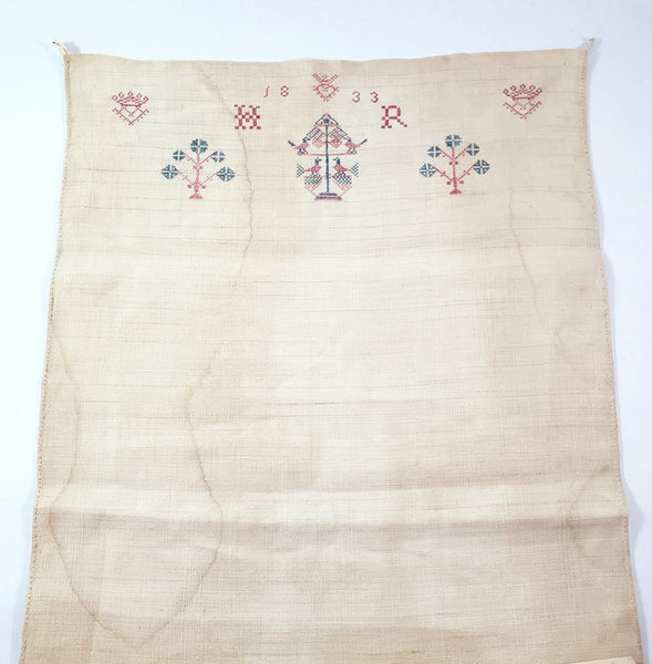 19th Century Pennsylvania German Embroidered Show Towel 48" Initialed H R Dated 1833