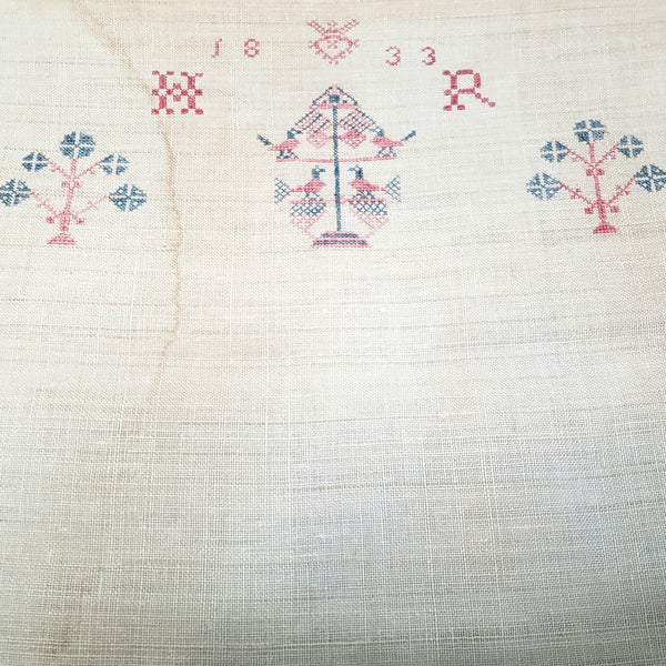 19th Century Pennsylvania German Embroidered Show Towel 48" Initialed H R Dated 1833