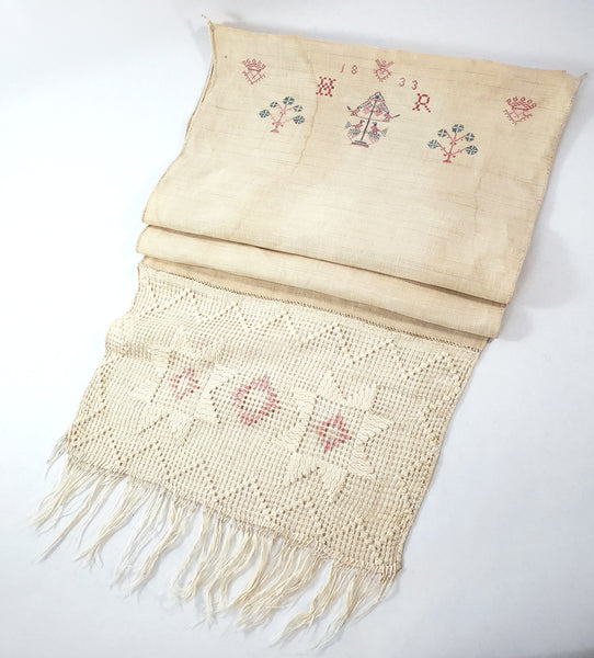 19th Century Pennsylvania German Embroidered Show Towel 48" Initialed H R Dated 1833