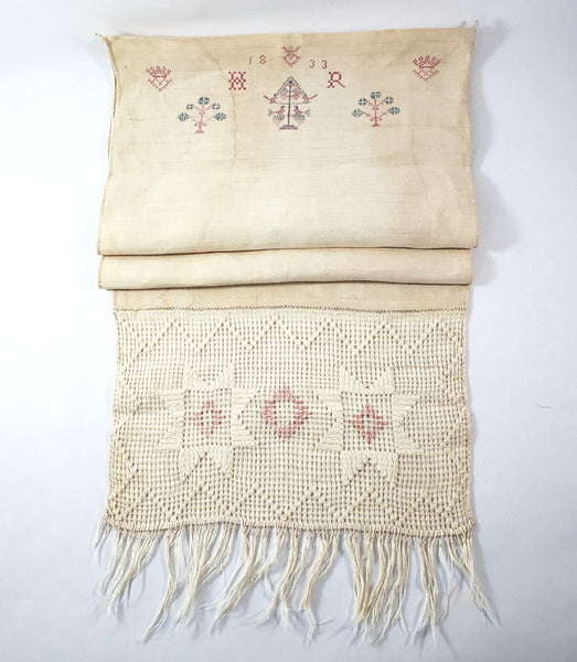 19th Century Pennsylvania German Embroidered Show Towel 48" Initialed H R Dated 1833