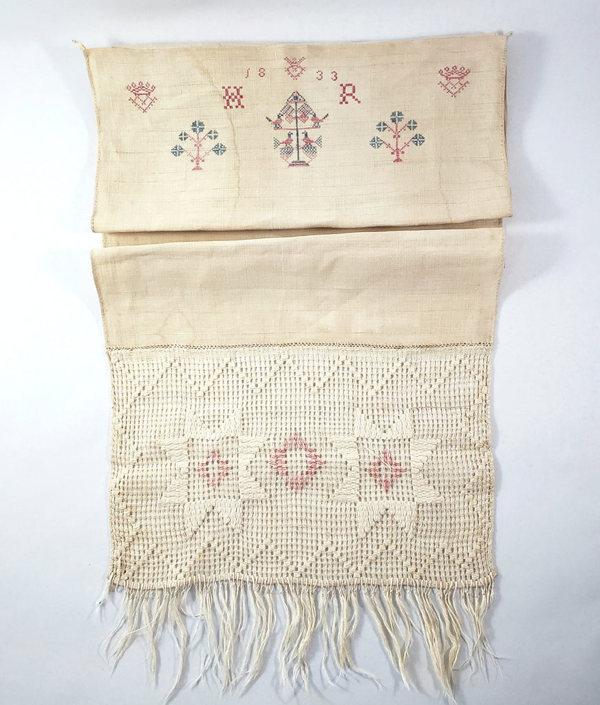 19th Century Pennsylvania German Embroidered Show Towel 48"  Initialed H R Dated 1833