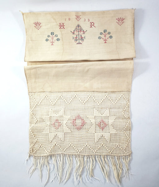 19th Century Pennsylvania German Embroidered Show Towel 48"  Initialed H R Dated 1833