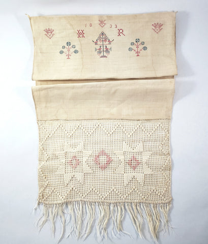 19th Century Pennsylvania German Embroidered Show Towel 48"  Initialed H R Dated 1833
