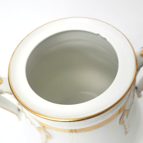 Antique Porcelain Teapot & Sugar Bowl Set Gold Metallic Trim 19th Century