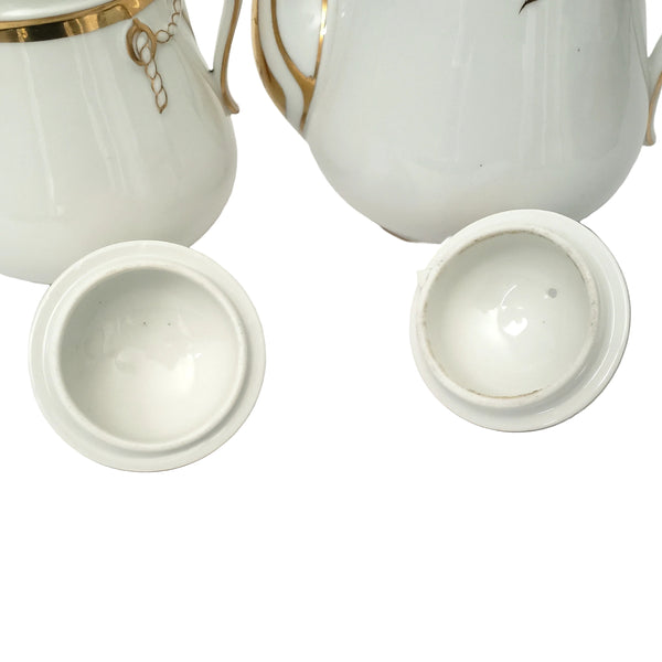 Antique Porcelain Teapot & Sugar Bowl Set Gold Metallic Trim 19th Century