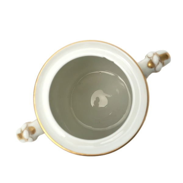 Antique Porcelain Teapot & Sugar Bowl Set Gold Metallic Trim 19th Century