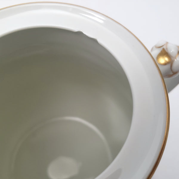 Antique Porcelain Teapot & Sugar Bowl Set Gold Metallic Trim 19th Century