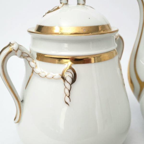 Antique Porcelain Teapot & Sugar Bowl Set Gold Metallic Trim 19th Century