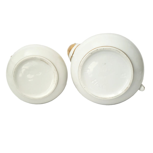 Antique Porcelain Teapot & Sugar Bowl Set Gold Metallic Trim 19th Century