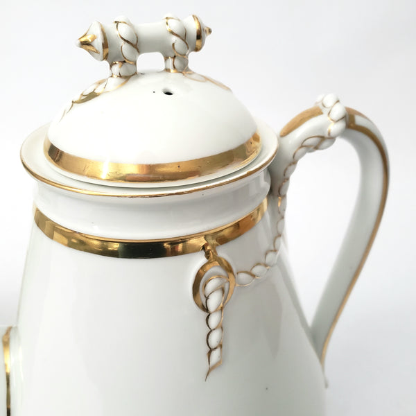 Antique Porcelain Teapot & Sugar Bowl Set Gold Metallic Trim 19th Century