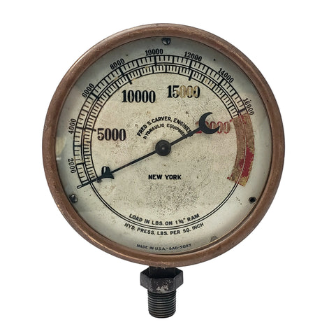 Vintage Fred S. Carver 16,000 PSI Hydraulic Pressure Gauge New York