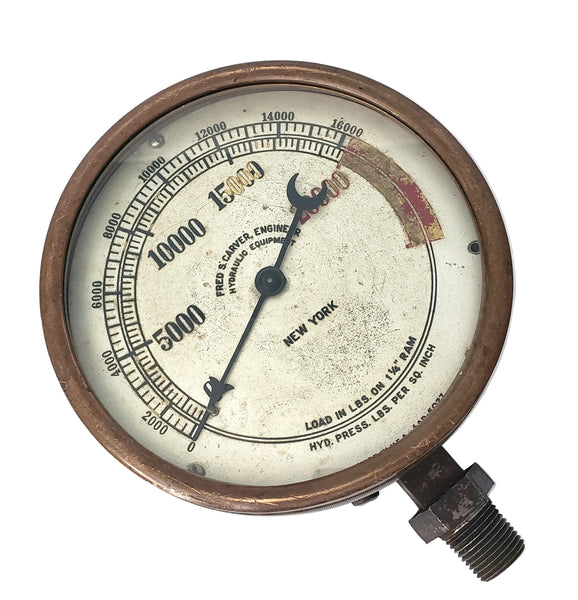 Vintage Fred S. Carver 16,000 PSI Hydraulic Pressure Gauge New York