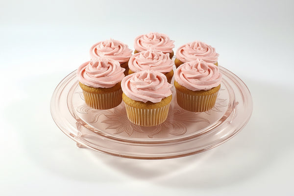 Vintage Pink Depression Cake Plate Three Footed Sunflower by Jeannette 1930s