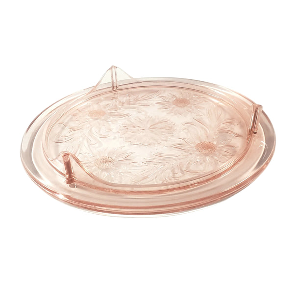 Vintage Pink Depression Cake Plate Three Footed Sunflower by Jeannette 1930s