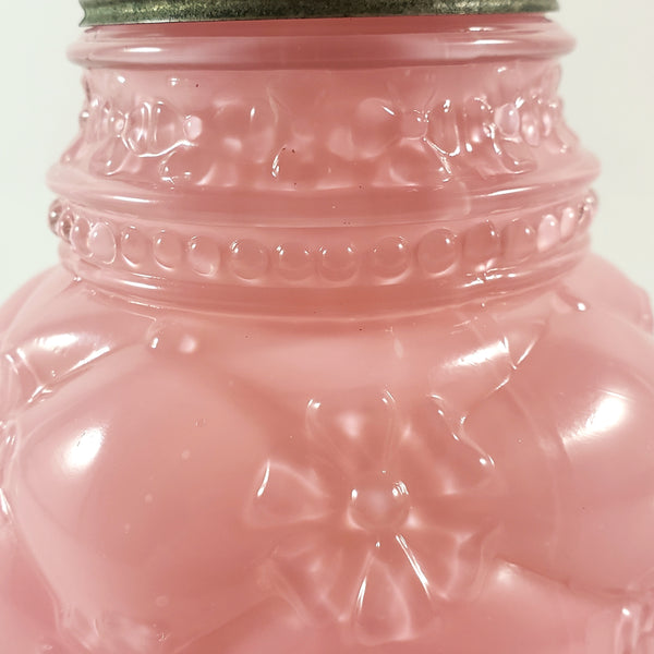 Antique Pink Glass Sugar Shaker Diamond Quilted Phlox Pattern Tin Lid by Northwood