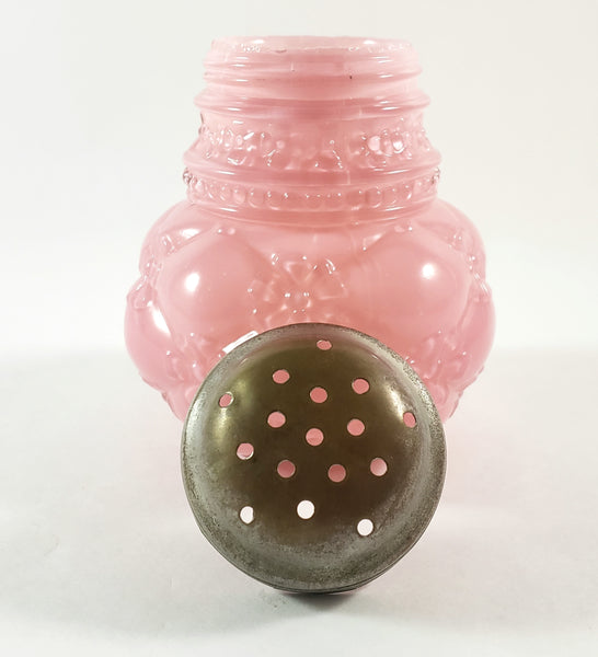 Antique Pink Glass Sugar Shaker Diamond Quilted Phlox Pattern Tin Lid by Northwood