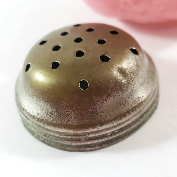 Antique Pink Glass Sugar Shaker Diamond Quilted Phlox Pattern Tin Lid by Northwood