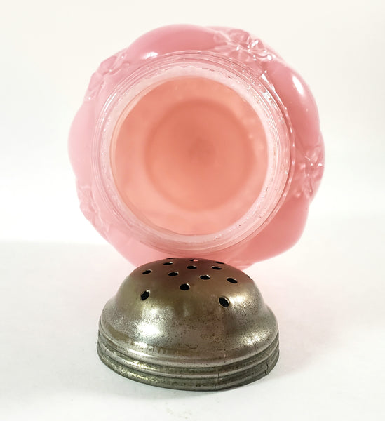 Antique Pink Glass Sugar Shaker Diamond Quilted Phlox Pattern Tin Lid by Northwood