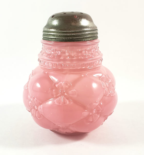 Antique Pink Glass Sugar Shaker Diamond Quilted Phlox Pattern Tin Lid by Northwood