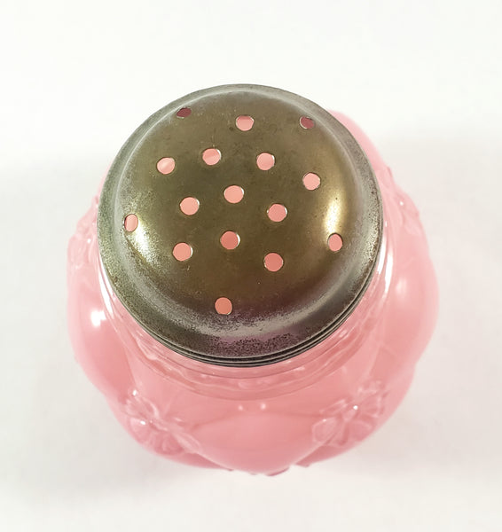 Antique Pink Glass Sugar Shaker Diamond Quilted Phlox Pattern Tin Lid by Northwood