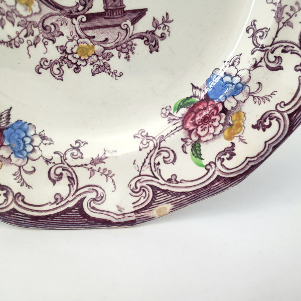 Antique Polychrome Transferware Plate Set of 5 FLORILLA by E. Challinor England