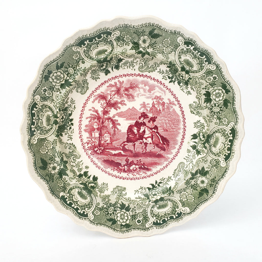 Antique Transferware 8” Plate Green & Red Bi-Color ANDALUSIA by Adams England