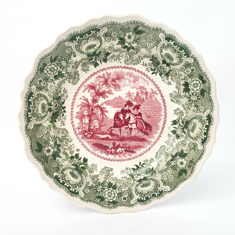 Antique Transferware 8” Plate Green & Red Bi-Color ANDALUSIA by Adams England