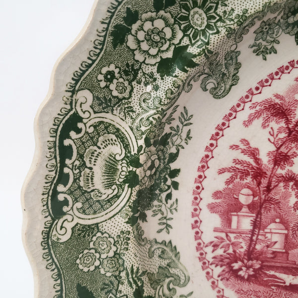Antique Transferware 8” Plate Green & Red Bi-Color ANDALUSIA by Adams England