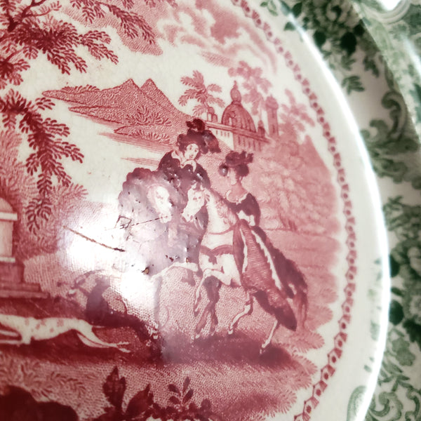 Antique Transferware 8” Plate Green & Red Bi-Color ANDALUSIA by Adams England