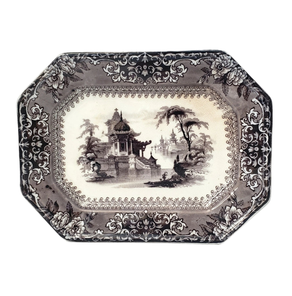 Antique Black Mulberry Ironstone Transferware Platter COREA 10 ½” J. Clementson England