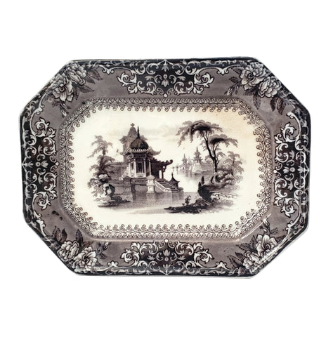 Antique Black Mulberry Ironstone Transferware Platter COREA 10 ½” J. Clementson England