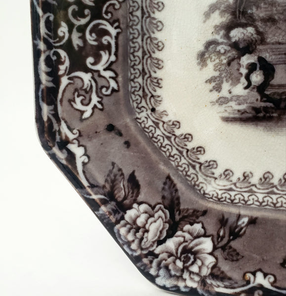 Antique Black Mulberry Ironstone Transferware Platter COREA 10 ½” J. Clementson England