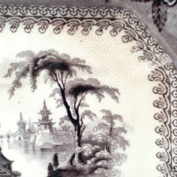 Antique Black Mulberry Ironstone Transferware Platter COREA 10 ½” J. Clementson England
