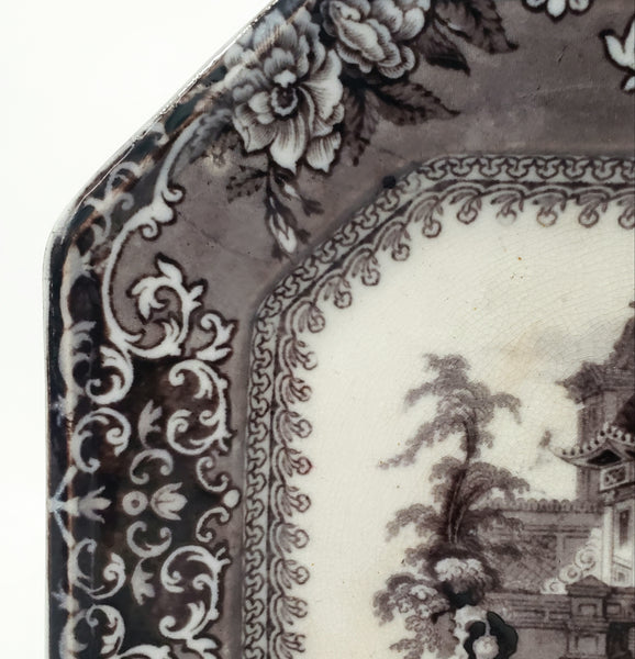 Antique Black Mulberry Ironstone Transferware Platter COREA 10 ½” J. Clementson England