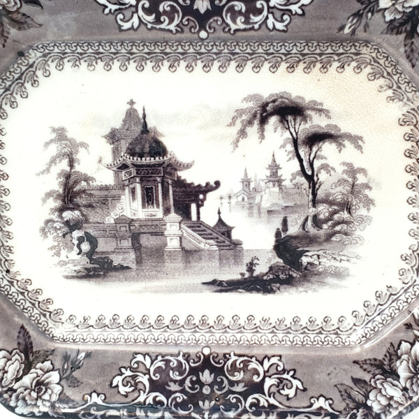 Antique Black Mulberry Ironstone Transferware Platter COREA 10 ½” J. Clementson England