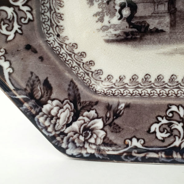 Antique Black Mulberry Ironstone Transferware Platter COREA 10 ½” J. Clementson England