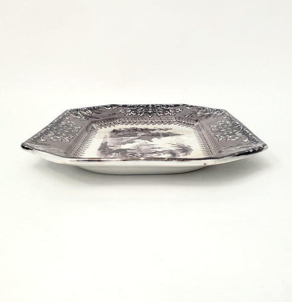 Antique Black Mulberry Ironstone Transferware Platter COREA 10 ½” J. Clementson England