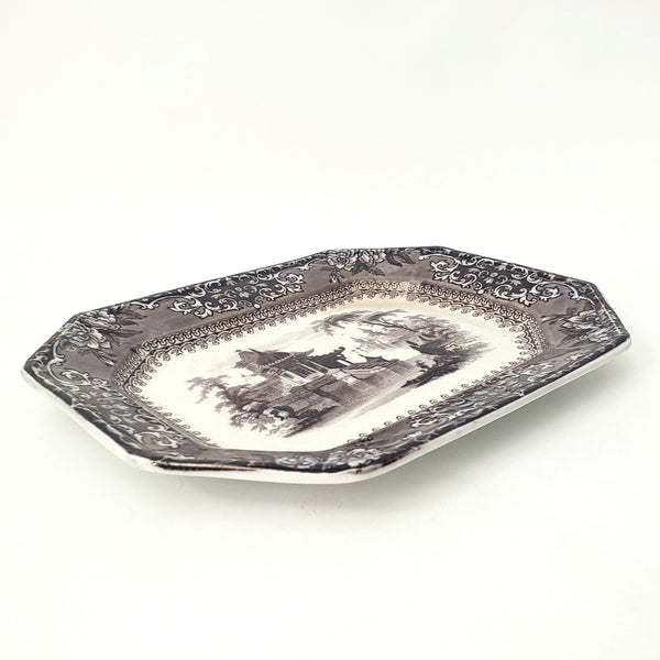 Antique Black Mulberry Ironstone Transferware Platter COREA 10 ½” J. Clementson England