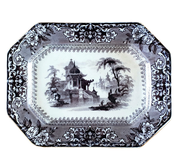 Antique Black Mulberry Ironstone Transferware Platter COREA 10 ½” J. Clementson England