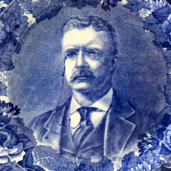 Antique Cobalt Blue 9" Commemorative Plate Theodore Roosevelt by Wedgwood Etruria