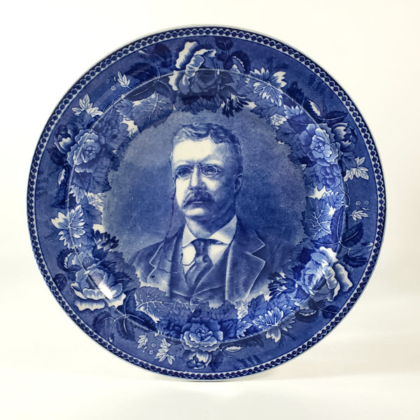 Antique Cobalt Blue 9" Commemorative Plate Theodore Roosevelt by Wedgwood Etruria