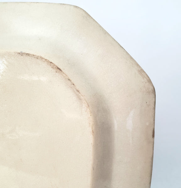 Antique Stick Spatter Octagonal Platter 13 3/8" Purple & Green Leaves