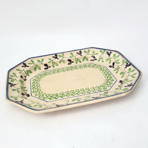 Antique Stick Spatter Octagonal Platter 13 3/8" Purple & Green Leaves